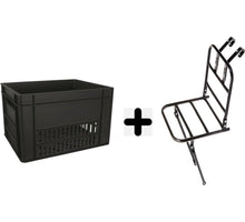 Fiets Transportrek Voordrager 28 inch + Fietskrat Kunststof 40 liter Zwart